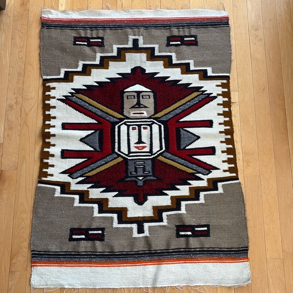 Vintage Native American Handwoven Tapestry – Geometric & Spiritual Design